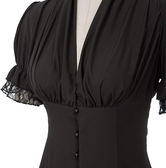 Victorian Pleated Shirt Lace Up Work Blouse