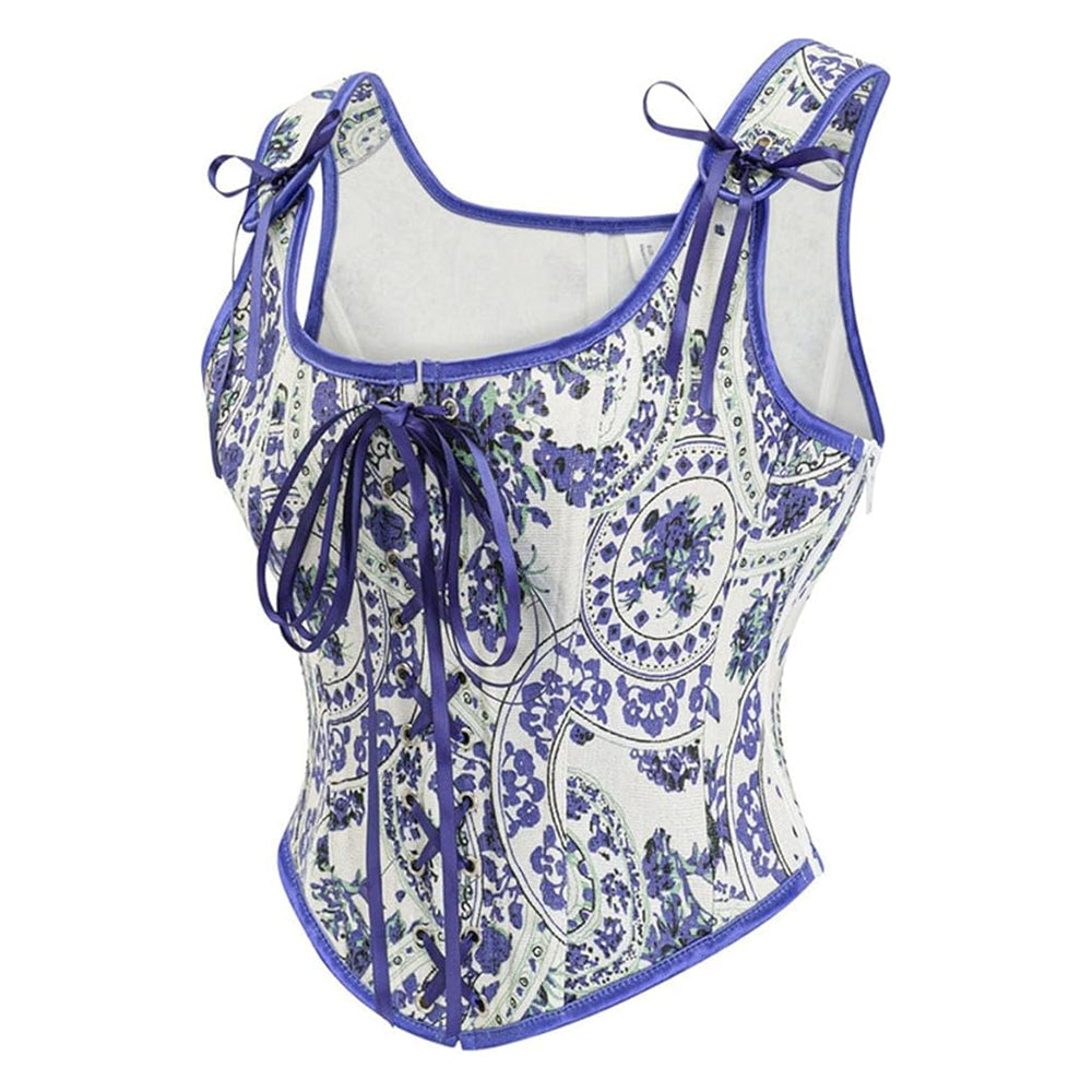 Floral Lace-up Front Vest U-Back Corset