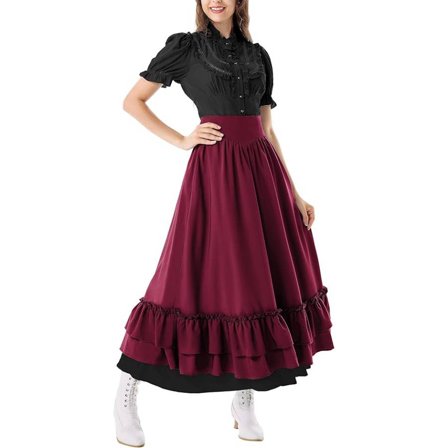 Renaissance Elastic Waist Double-Layer Maxi Skirt