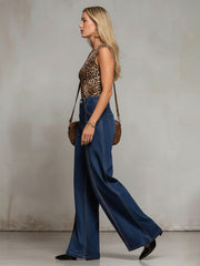 Commerce Boutique Contrast Stitch Wide Leg Denim Jeans 