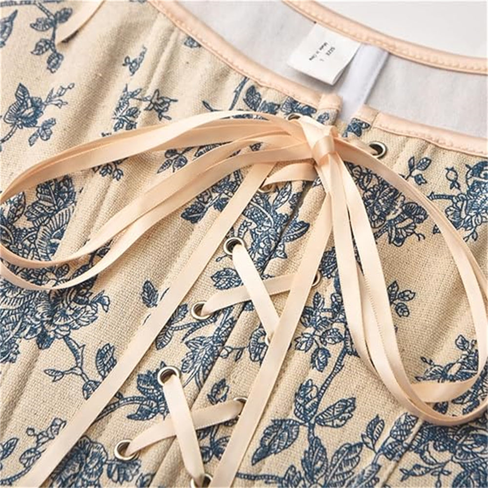 Vintage Floral Tapestry Lace-Up Front U-Back Corset Top