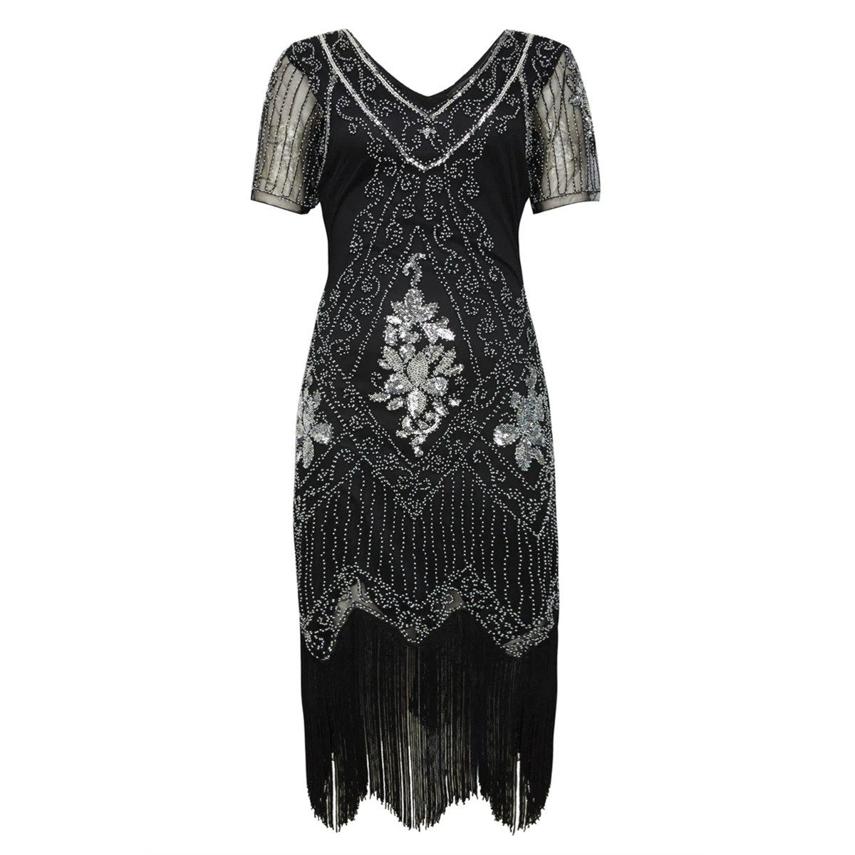 Art Deco Floral Sequin Flapper Dress