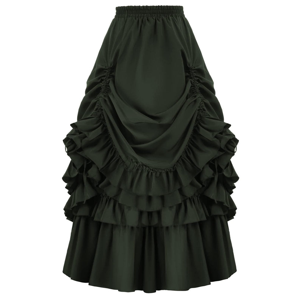 Gothic Adjustable Elastic Waist Ruffle Cake Maxi Skirt