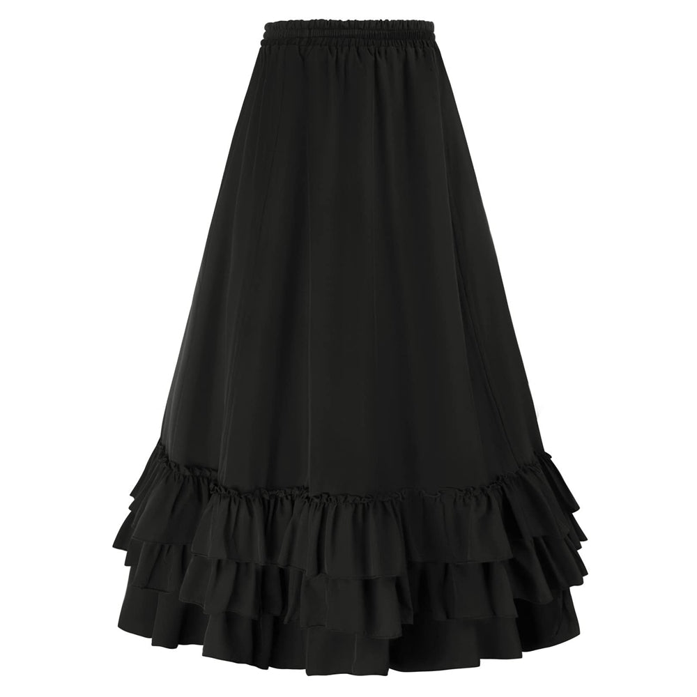Gothic Adjustable Elastic Waist Ruffle Cake Maxi Skirt