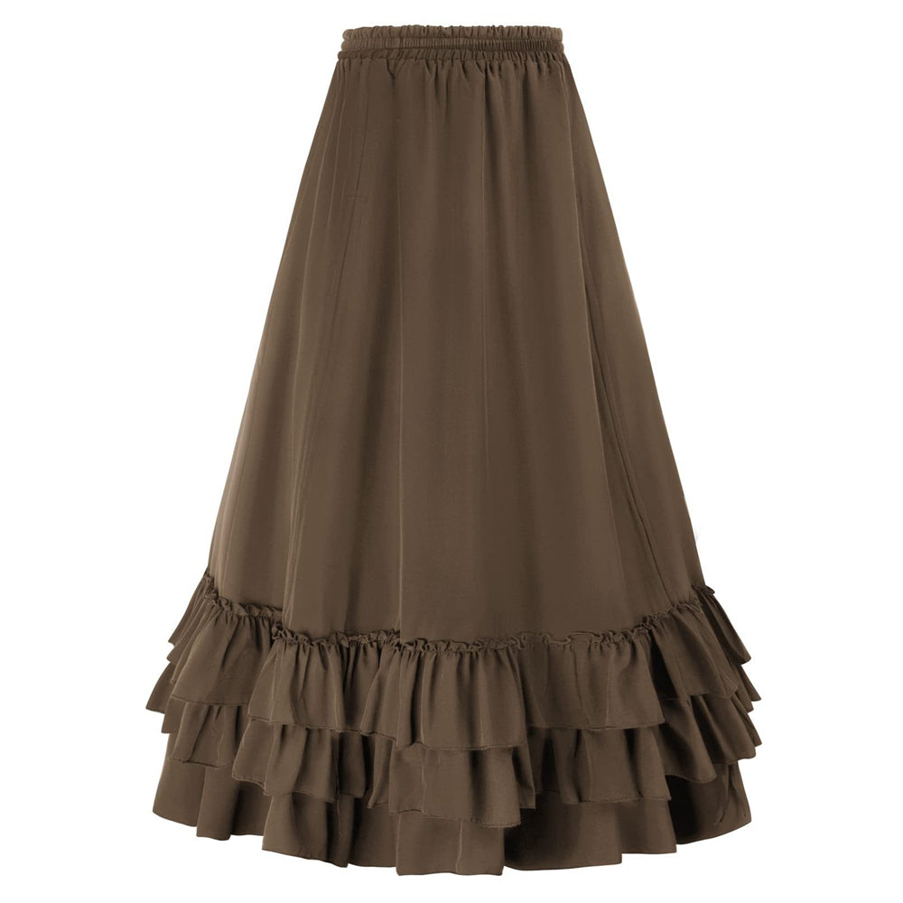 Gothic Adjustable Elastic Waist Ruffle Cake Maxi Skirt