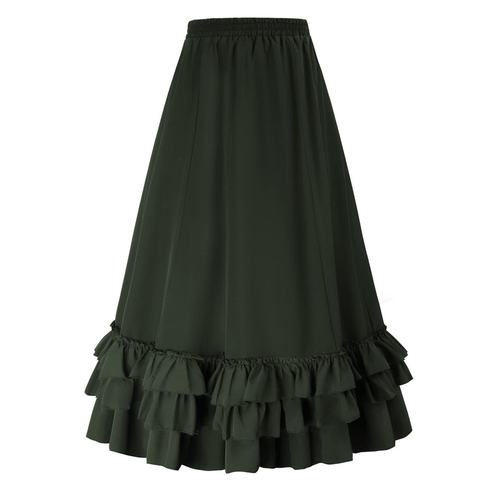 Gothic Adjustable Elastic Waist Ruffle Cake Maxi Skirt
