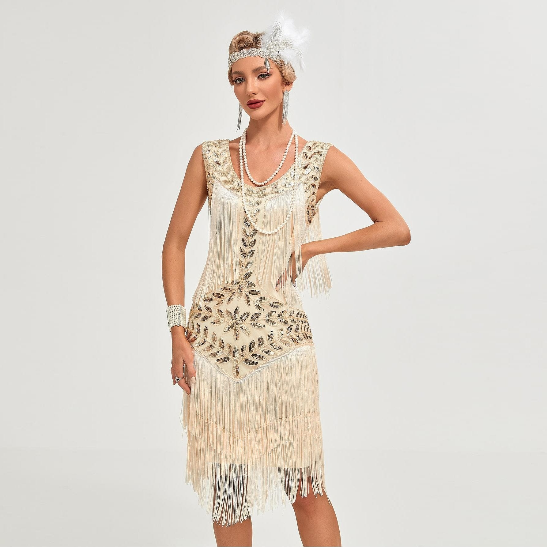 Floral Beading Sequin Flapper Dress