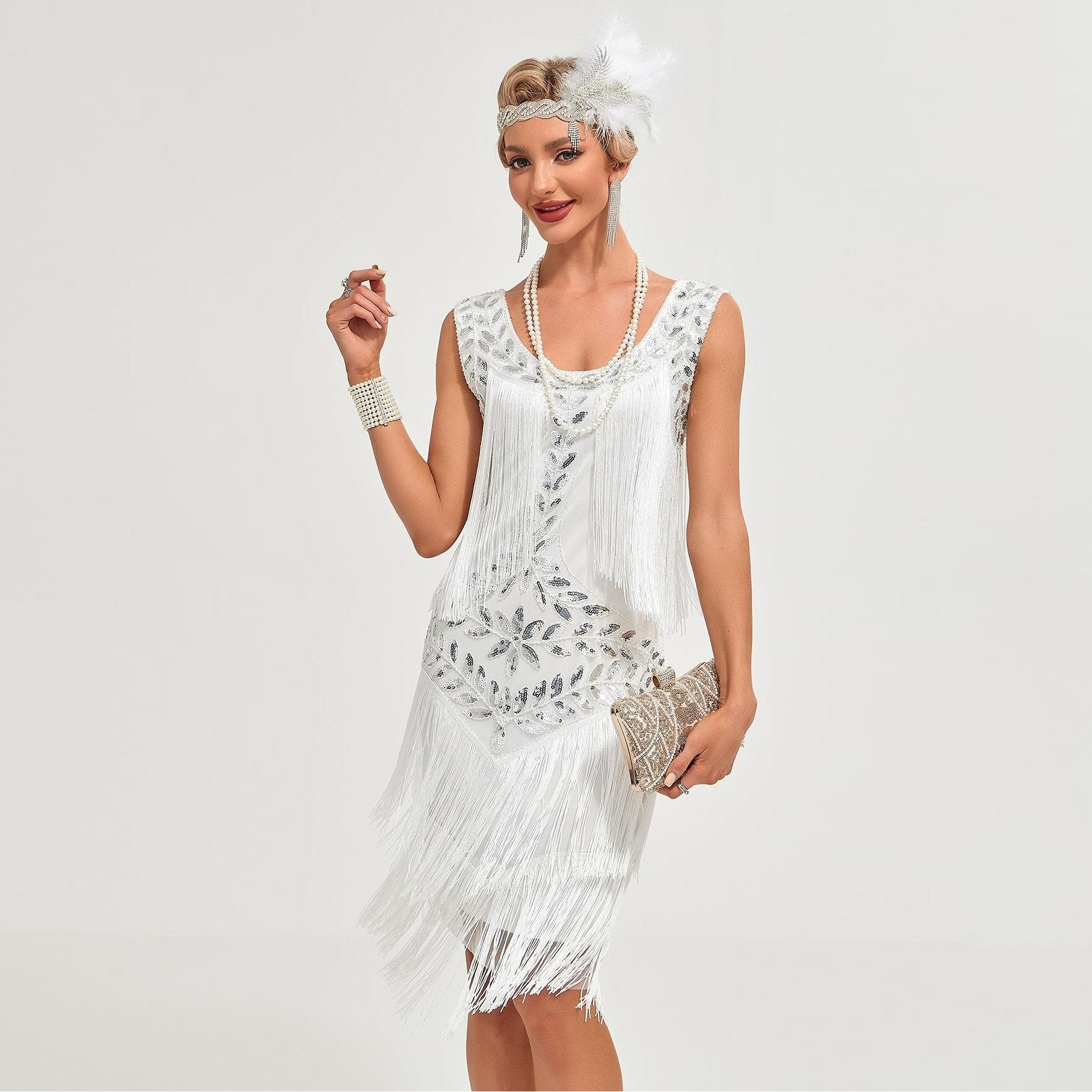 White Fringed Sequin Flapper Dress