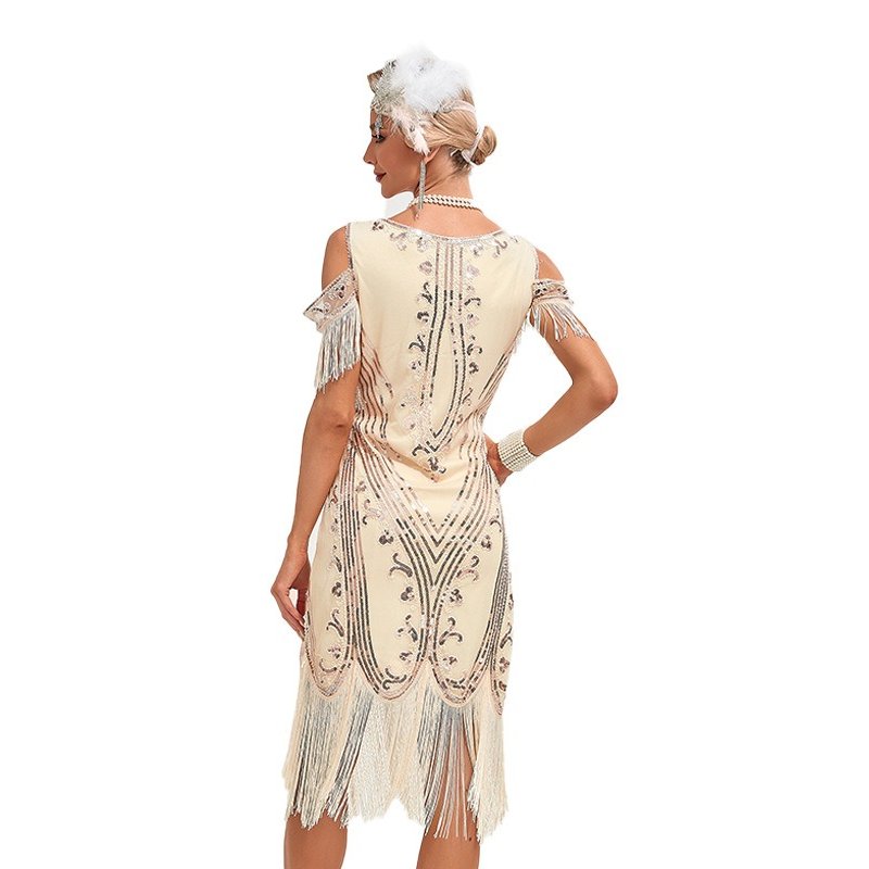 Sequin Cutout Shoulders Flapper Dress