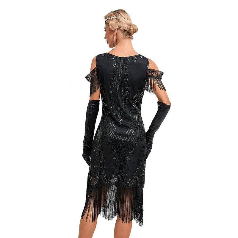 Sequin Cutout Shoulders Flapper Dress