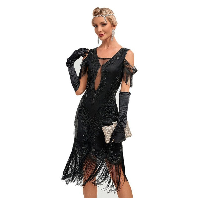 Sequin Cutout Shoulders Flapper Dress