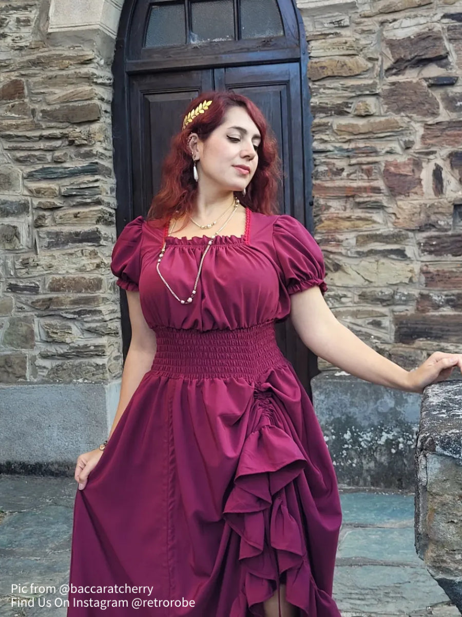 Renaissance Square Neck Wrinkles Puff Sleeves Dress