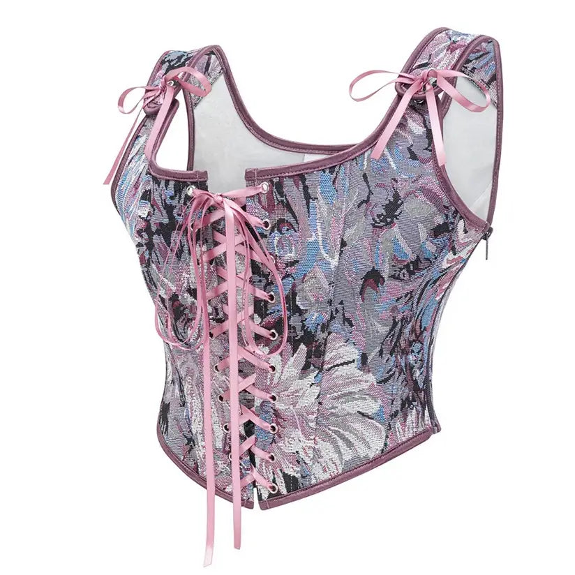 Cottagecore Jacquard Front Strap Herringbone Corset