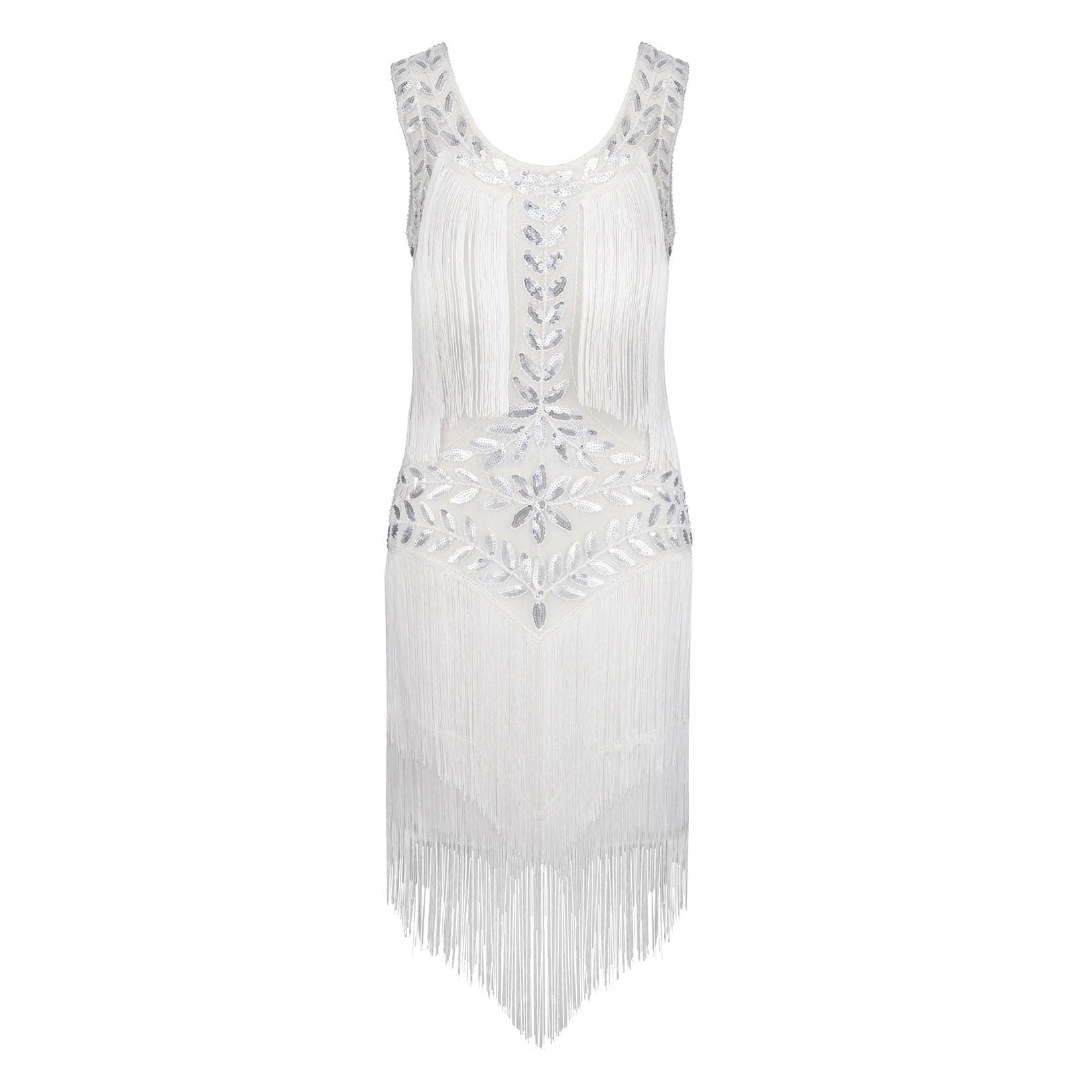 White Fringed Sequin Flapper Dress