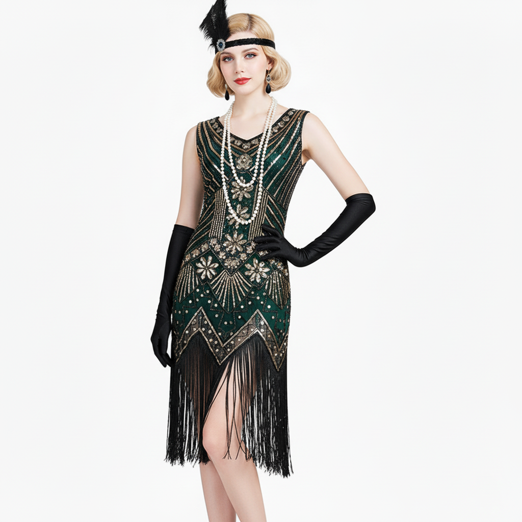 Floral Sequin Flapper Dress with ACCs
