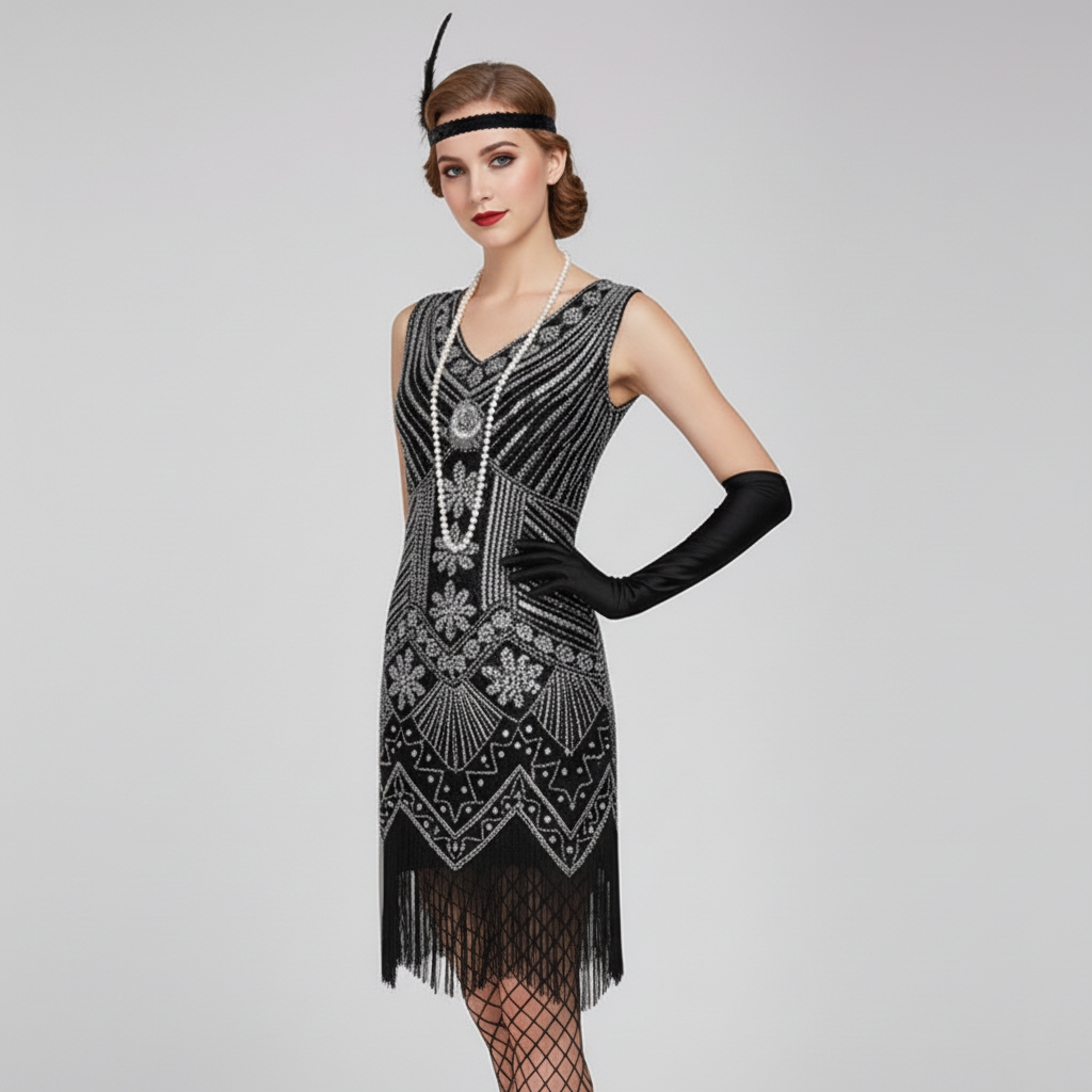 Art Deco Beaded Flapper Dress with ACCs