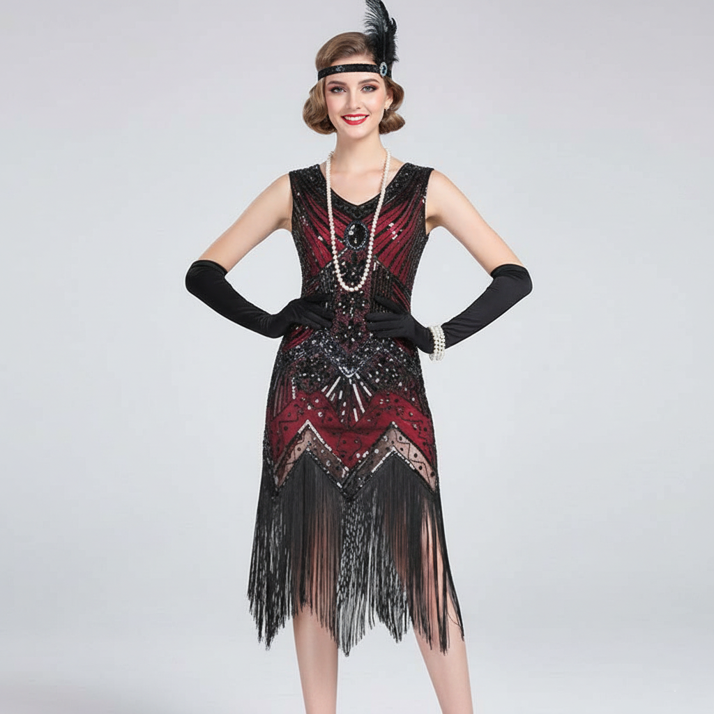 Art Deco Fringe Flapper Dress with ACCs