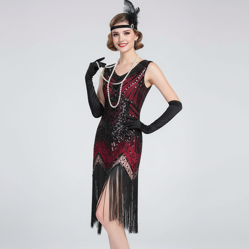 Art Deco Fringe Flapper Dress with ACCs