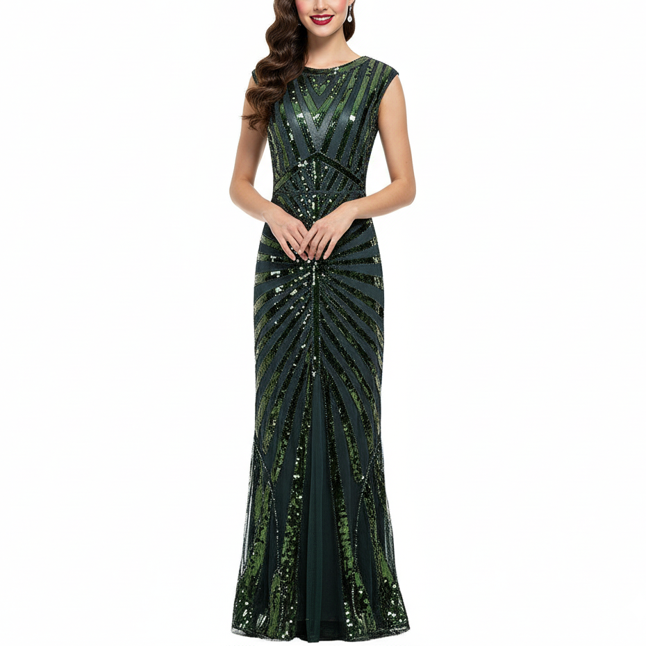 Sequined Green Evening Gown