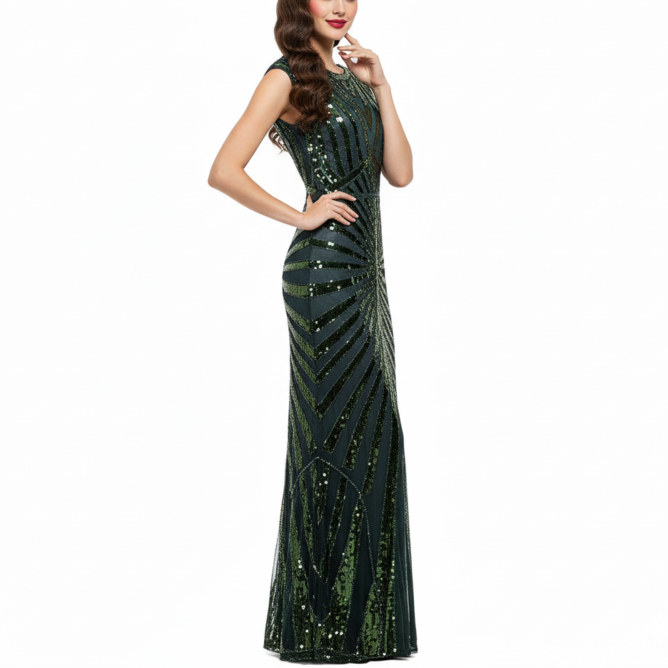 Sequined Green Evening Gown