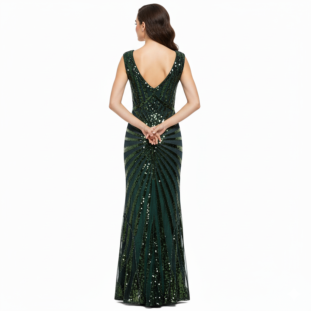Sequined Green Evening Gown