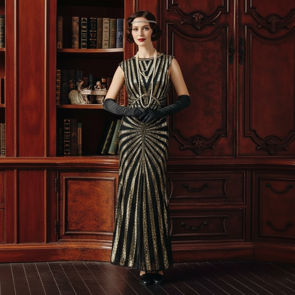 Sequined Golden Evening Gown