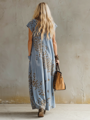 Commerce Boutique Blue Leopard Print Hooded Maxi Dress 