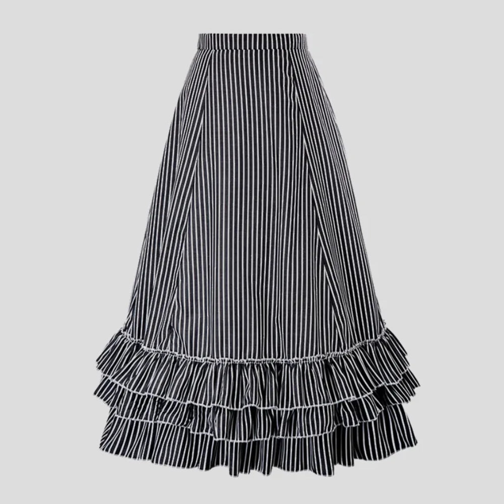 Gothic Retro Striped Steampunk Skirt with Ruffles