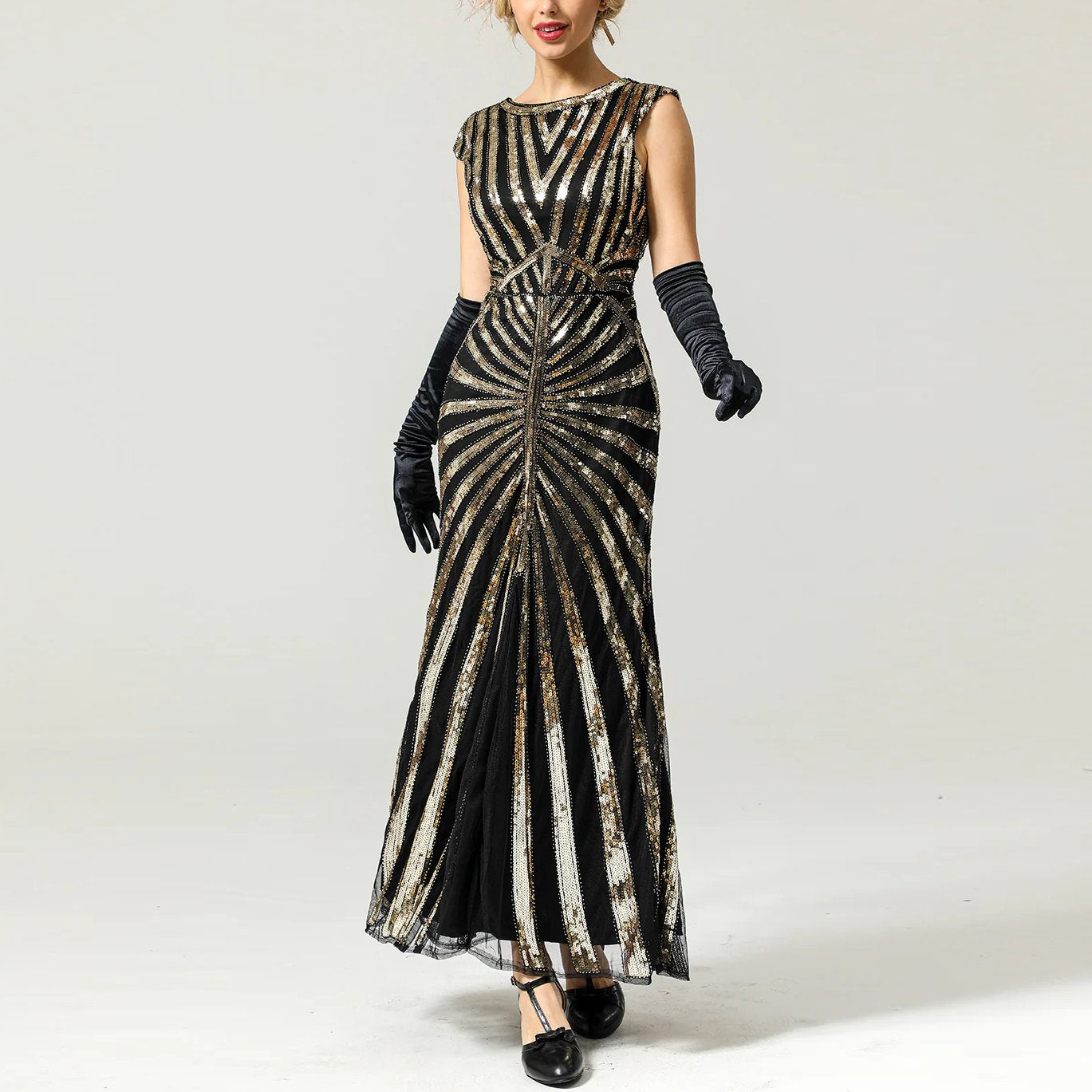 Sequined Golden Evening Gown