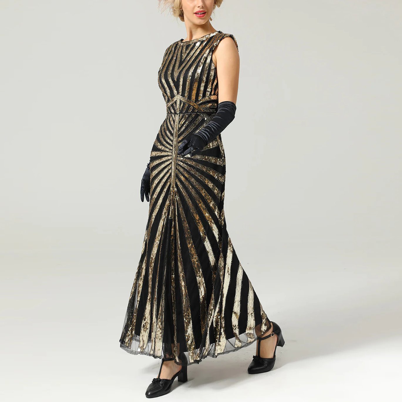 Sequined Golden Evening Gown