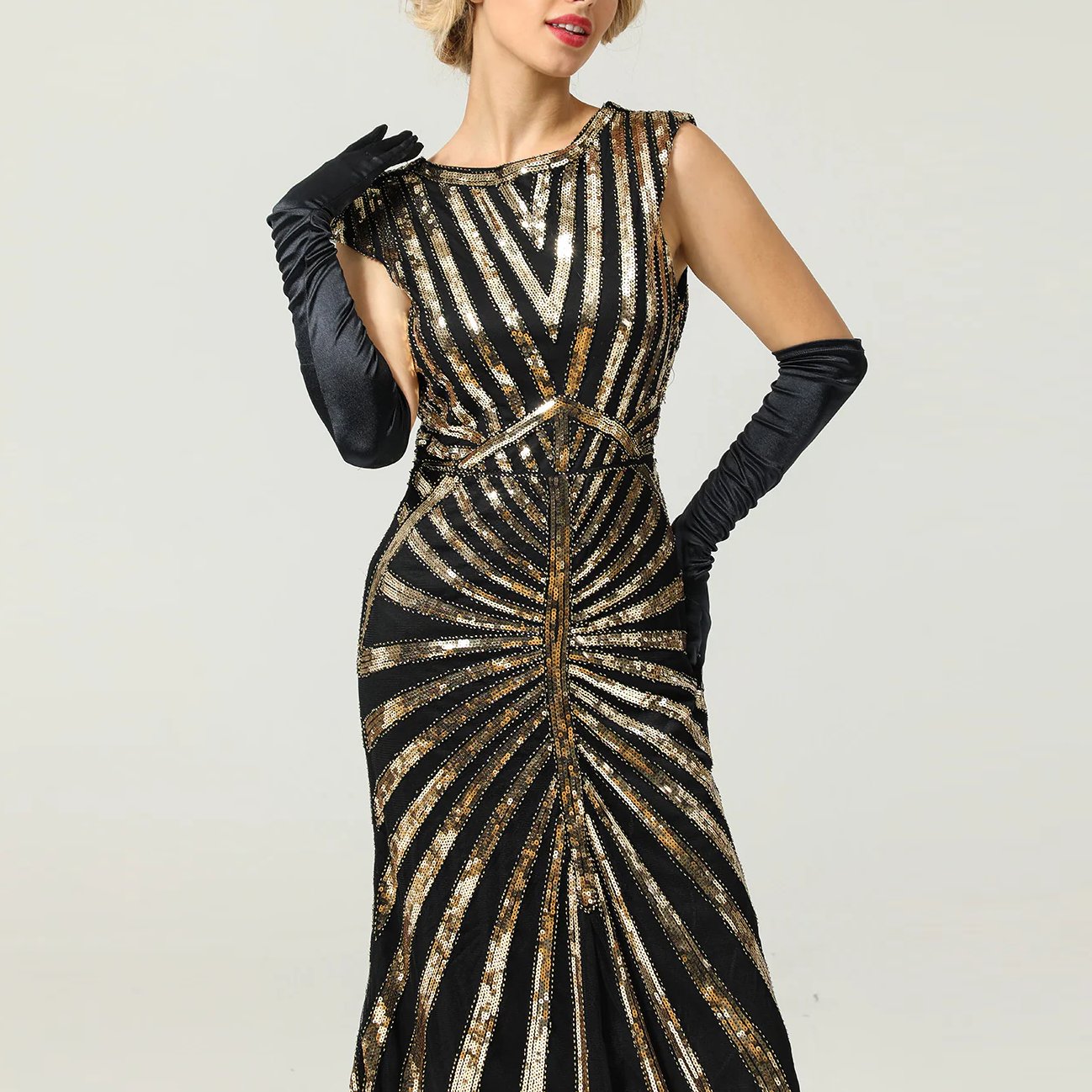 Sequined Golden Evening Gown