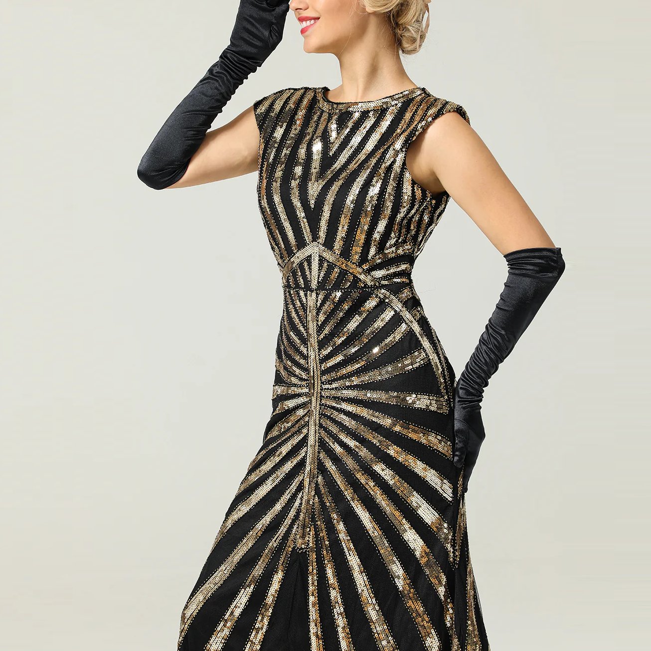 Sequined Golden Evening Gown