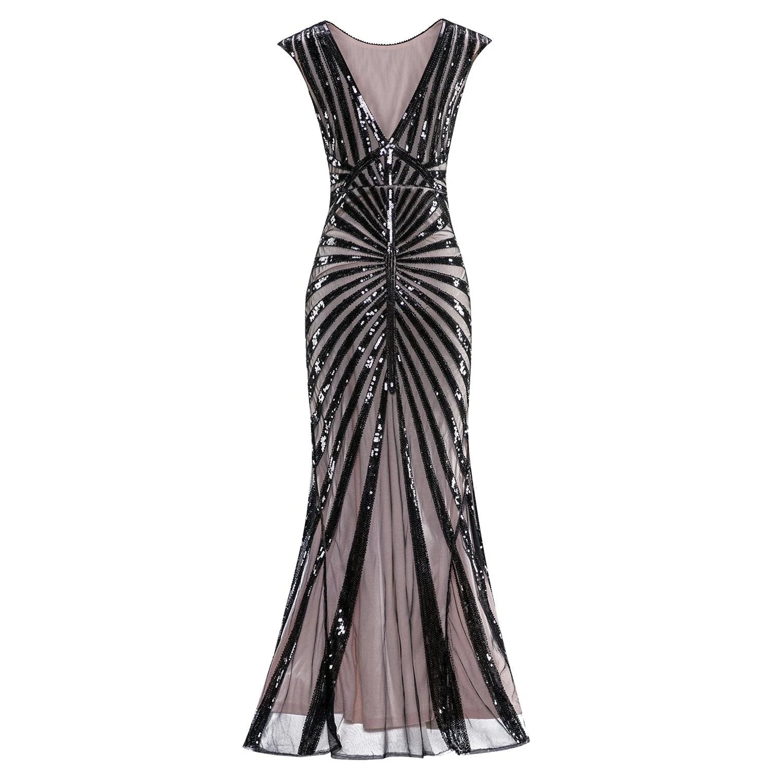 Sequined Silver Evening Gown