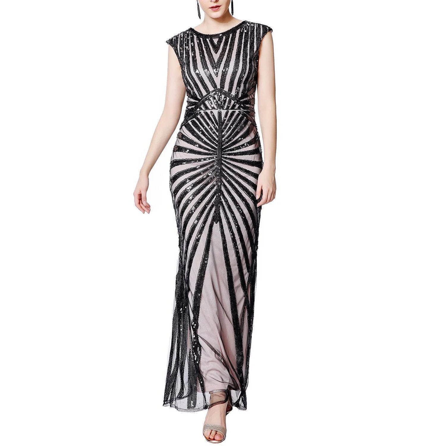 Sequined Silver Evening Gown