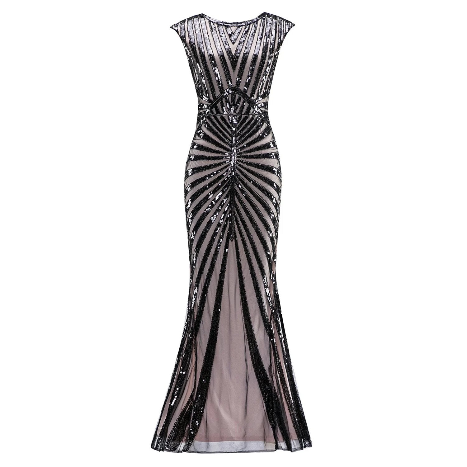 Sequined Silver Evening Gown