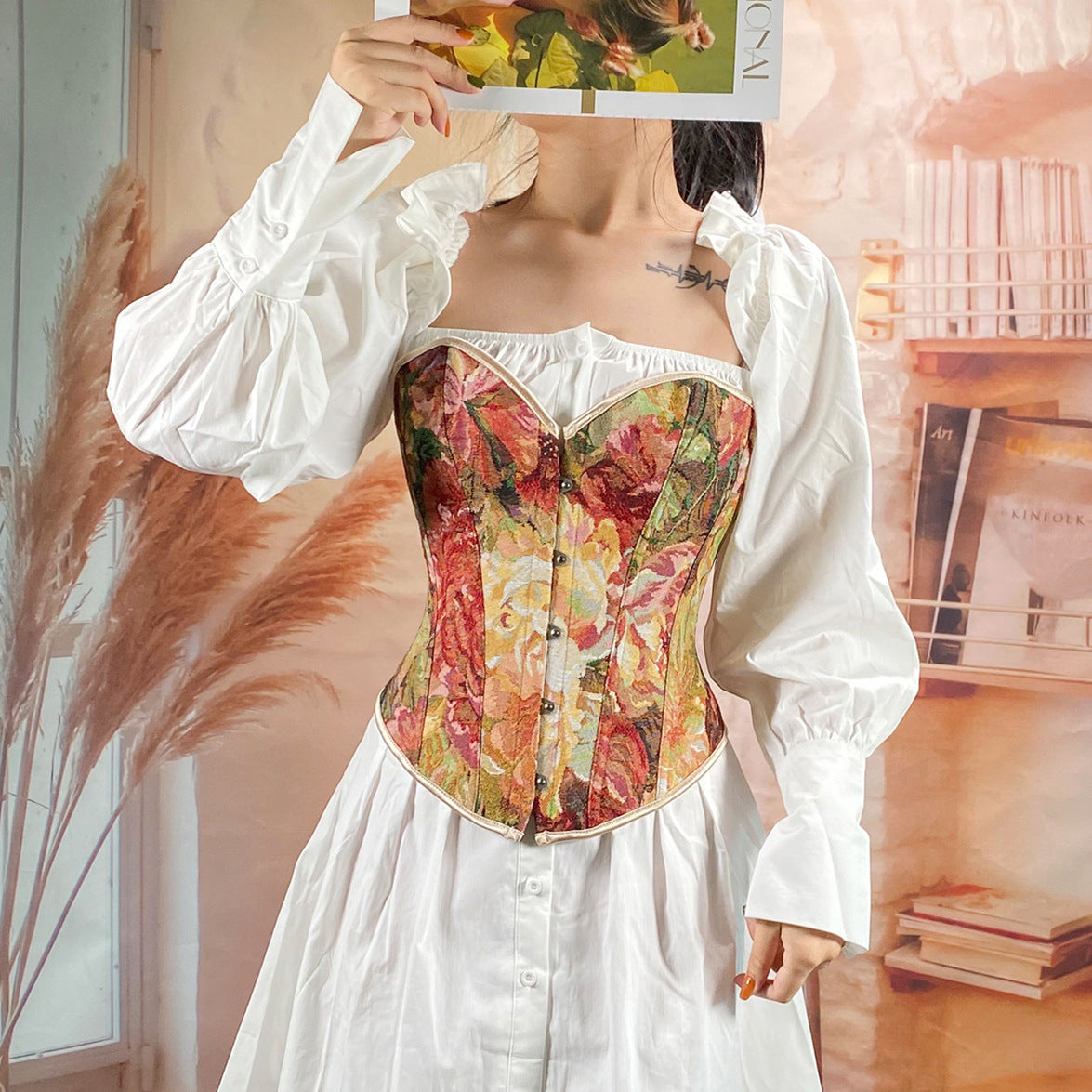 Renaissance Style Vintage Pattern Corset Vest Bustier