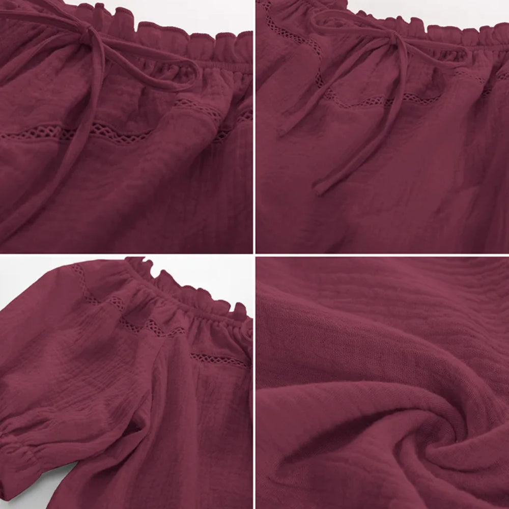 Renaissance Crew Neck Off Shoulder Lace-up Tops