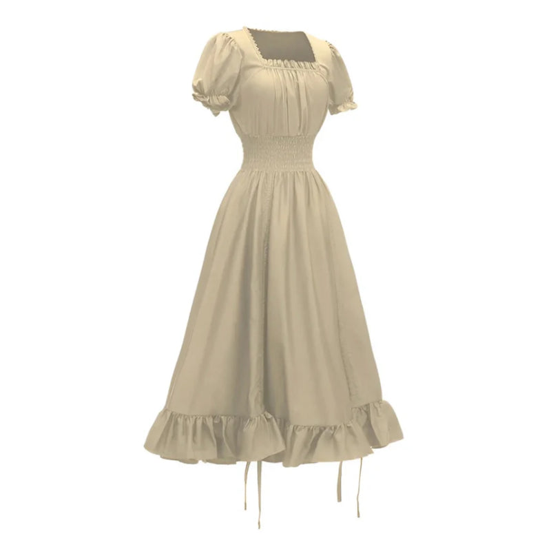 Renaissance Square Neck Wrinkles Puff Sleeves Dress