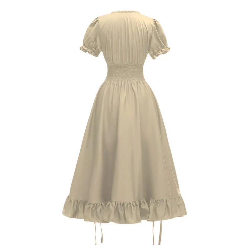 Renaissance Square Neck Wrinkles Puff Sleeves Dress