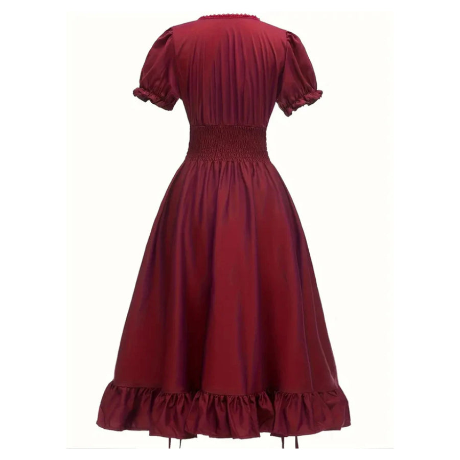 Renaissance Square Neck Wrinkles Puff Sleeves Dress
