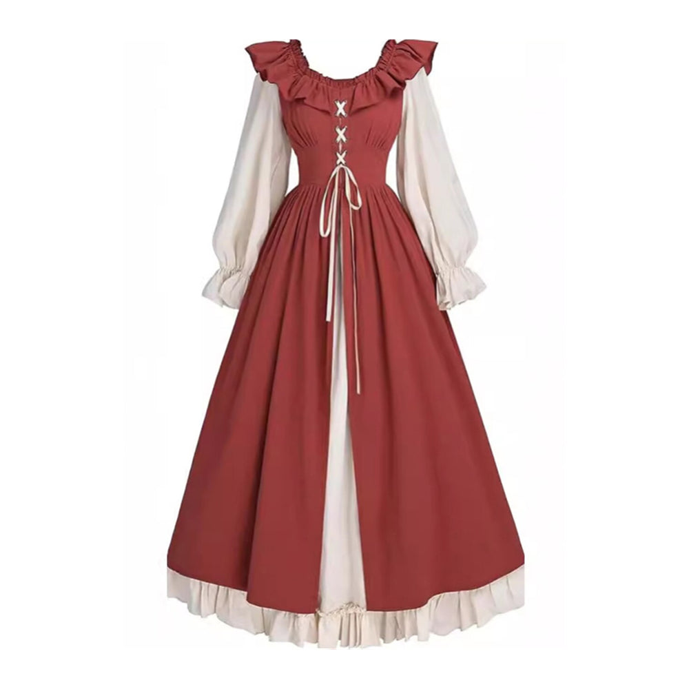 Renaissance Cottagecore Dress with Ruffle Trim