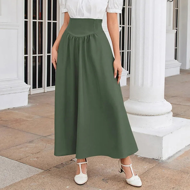 Retro Vintage Medieval Solid Color A-Line Maxi Skirt