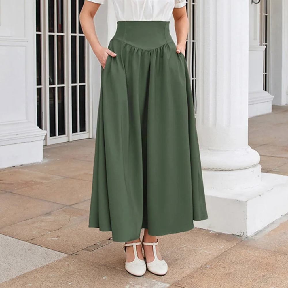 Retro Vintage Medieval Solid Color A-Line Maxi Skirt