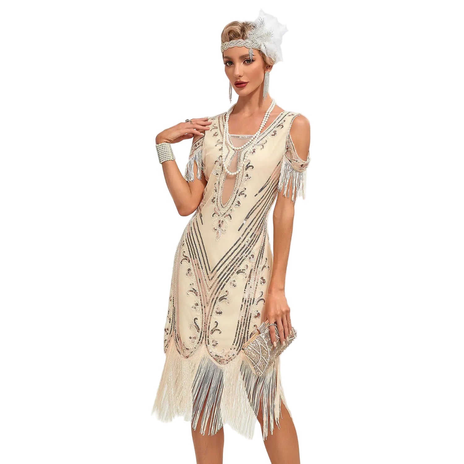 Sequin Cutout Shoulders Flapper Dress