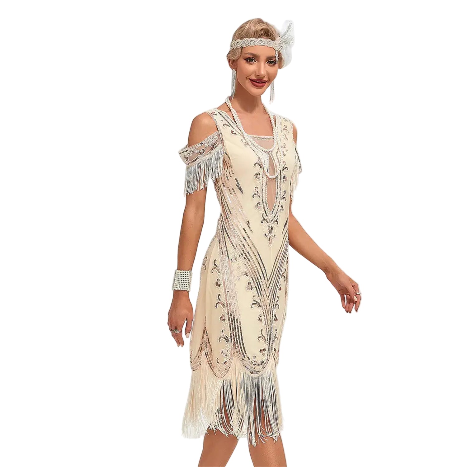 Sequin Cutout Shoulders Flapper Dress