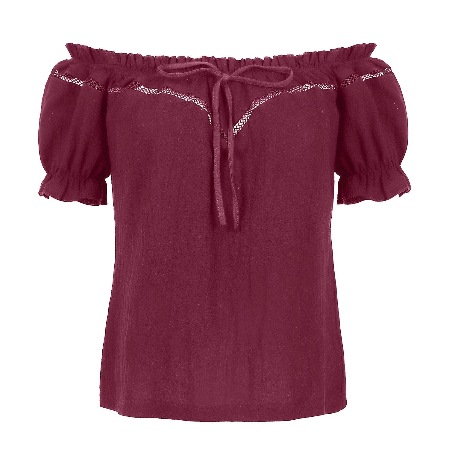 Renaissance Crew Neck Off Shoulder Lace-up Tops