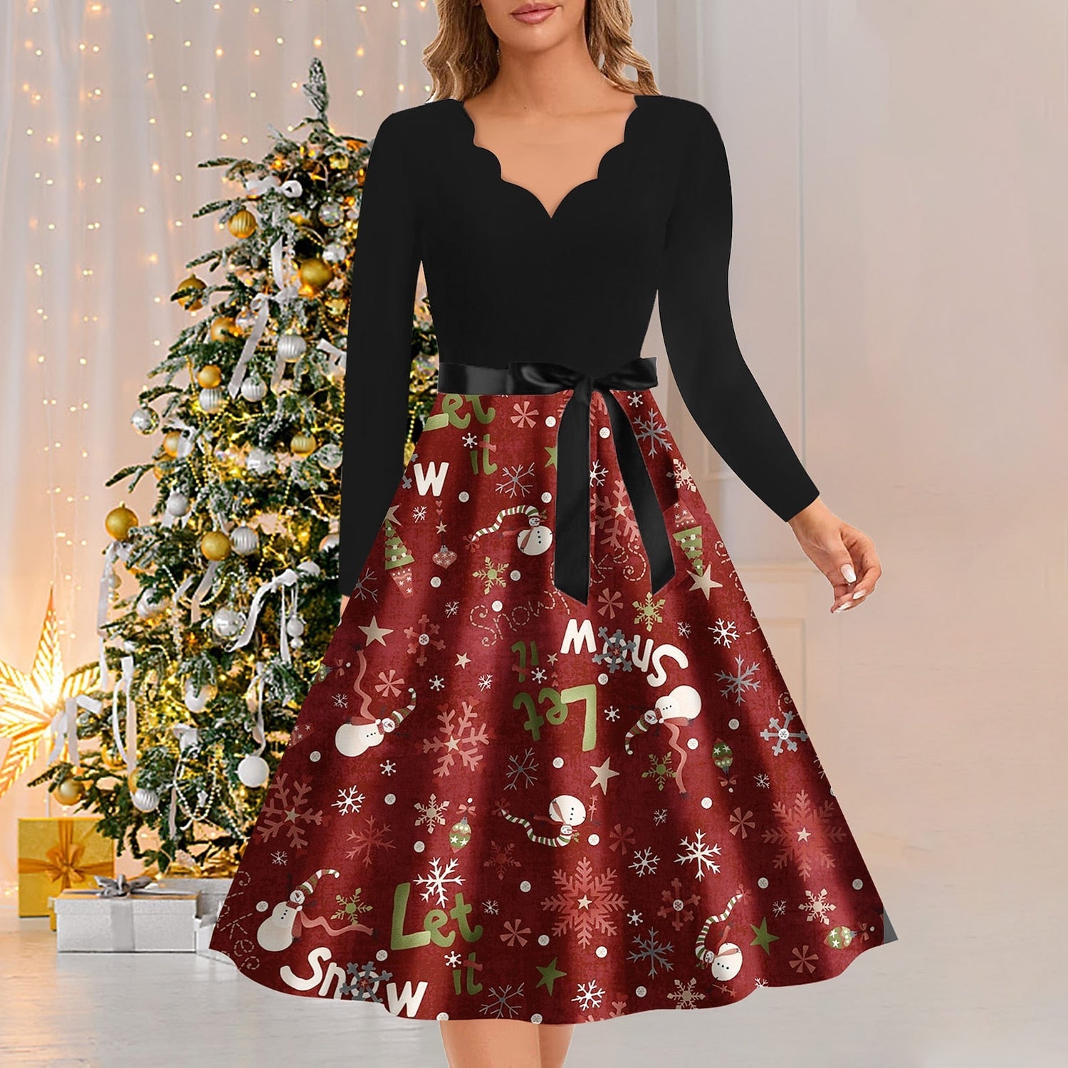 Christmas A-Line Print Dress