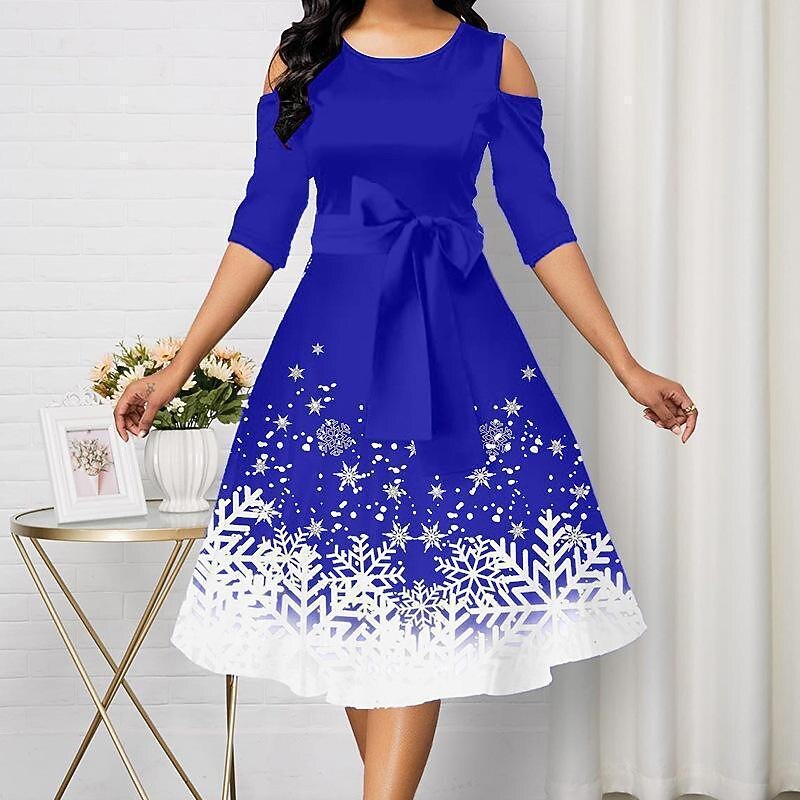 Christmas Retro Snowflake Print Dress