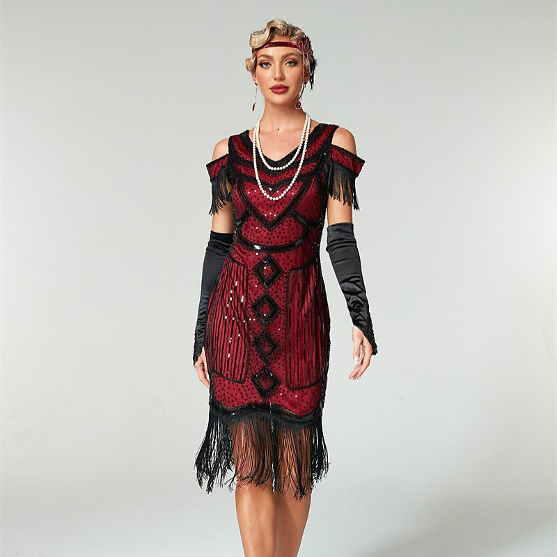 Red Sequin Art Deco Flapper Dress