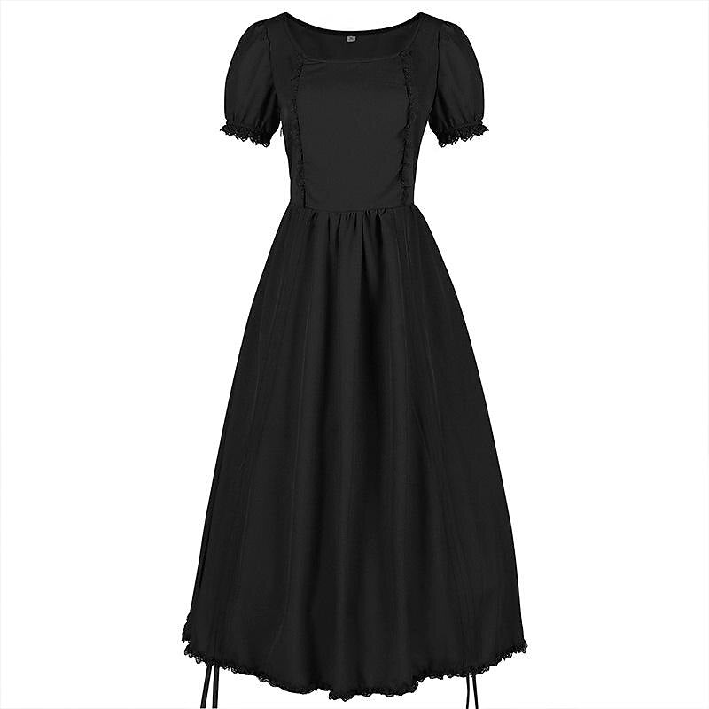 Renaissance Dress Ruffle High Low Dress with Drawstring
